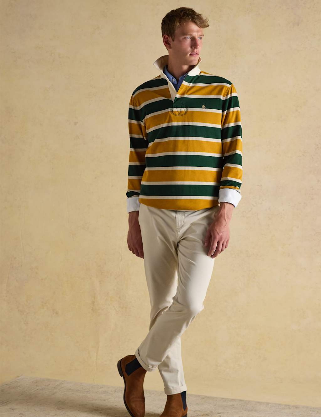 Joules Pure Cotton Striped Rugby Shirt Green Mix