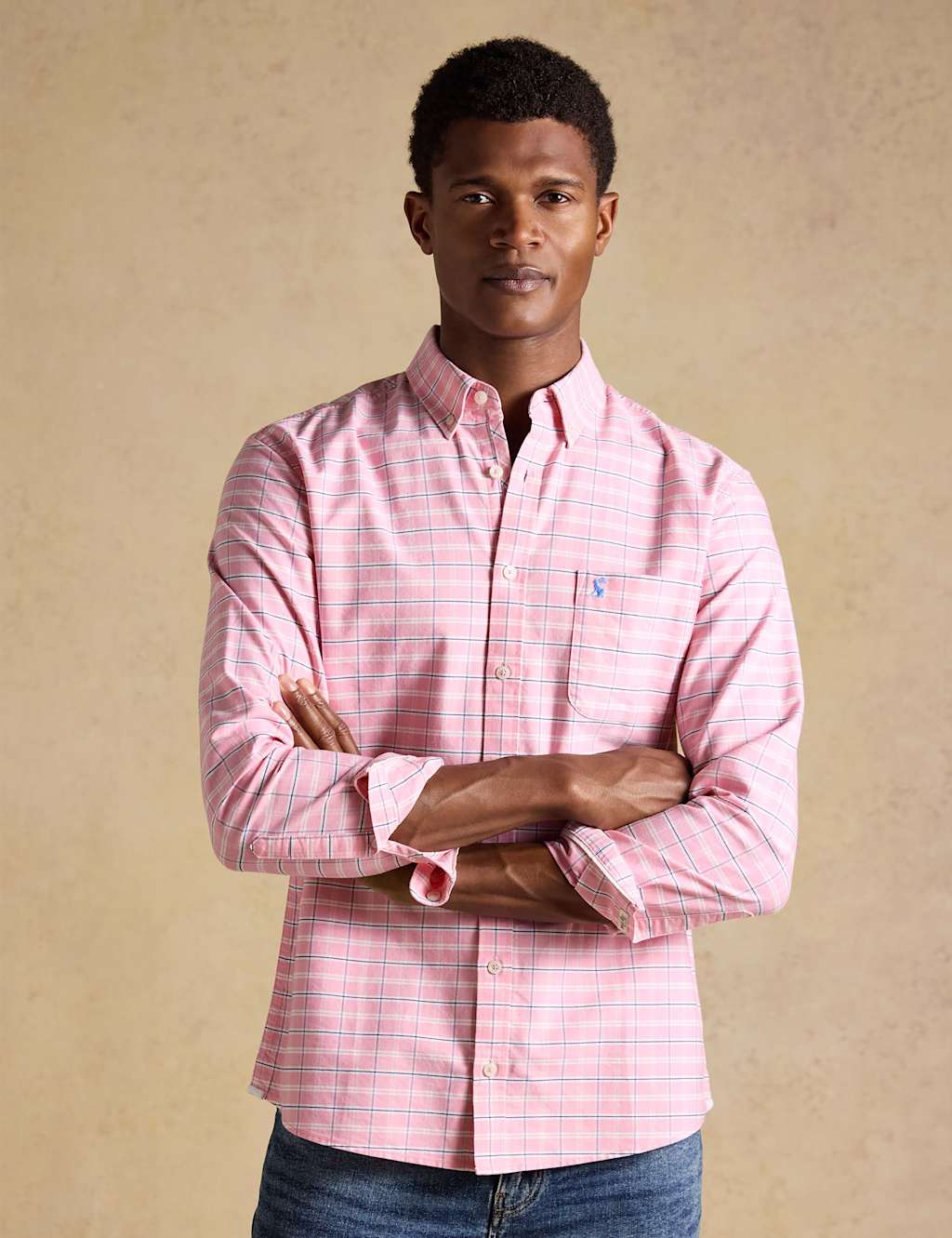 Joules Men's Pure Cotton Checked Oxford Shirt - M - Pink Mix - Available at M&S