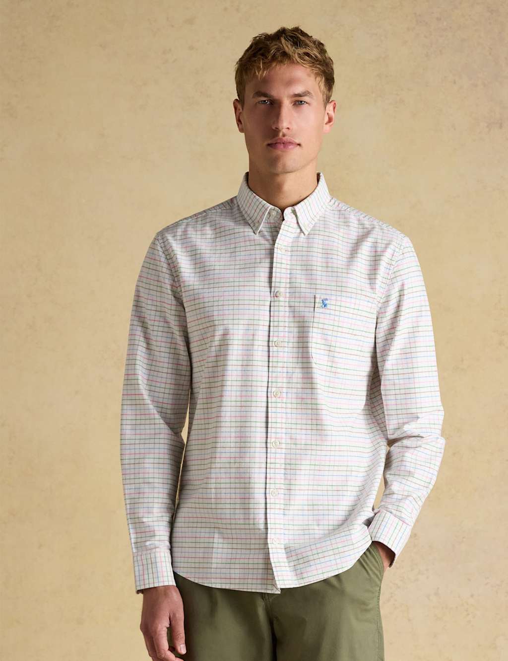 Joules Men's Pure Cotton Checked Oxford Shirt - L - White Mix - Available at M&S
