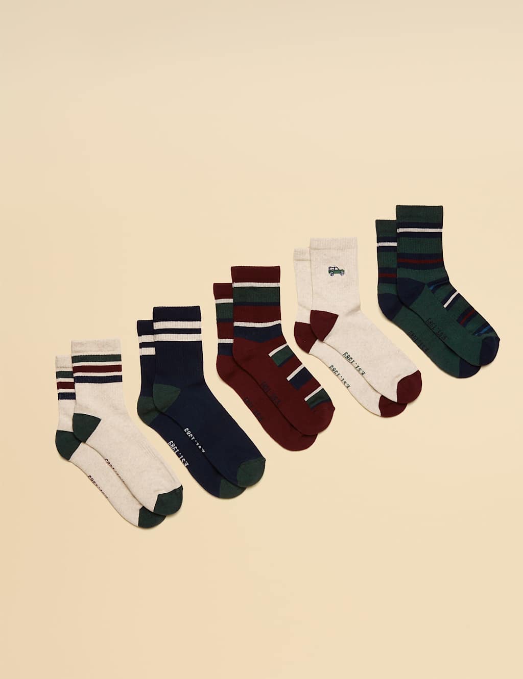 Joules 5pk Striped & Car Cotton Rich Socks Multi