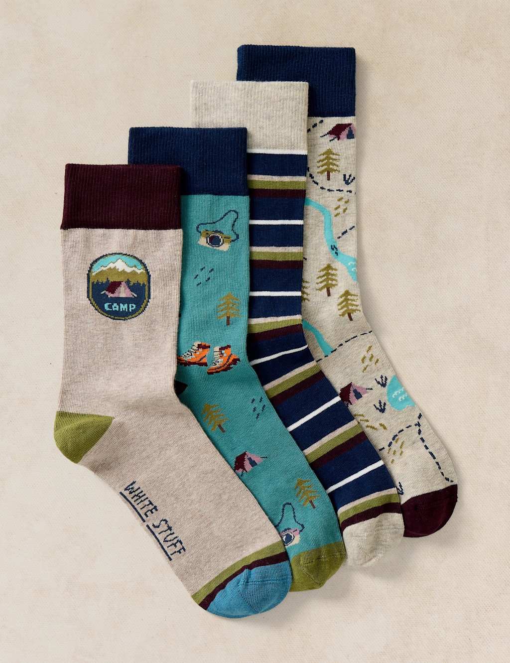 White Stuff Men's 4 Pack Cotton Rich Printed Casual Socks - 10-12 - Grey Mix - Available at M&S
