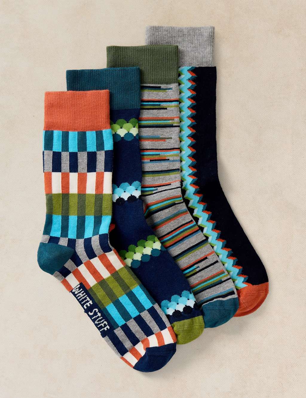 White Stuff Men's 4 Pack Assorted Cotton Rich Socks - 10-12 - Navy Mix - Available at M&S