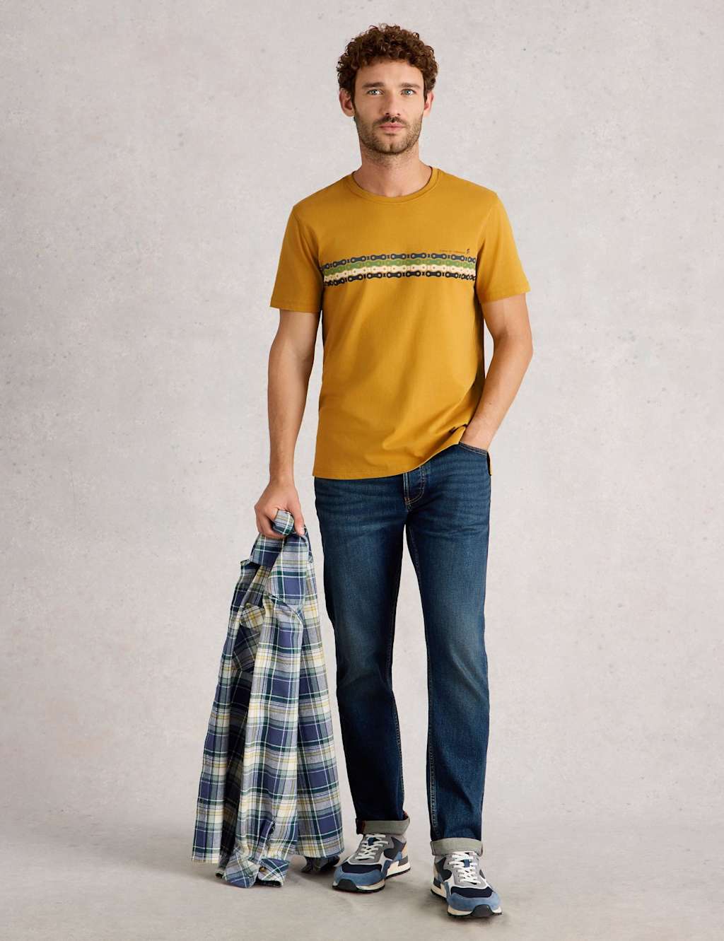 White Stuff Cotton Rich Bike Chain Graphic T-Shirt Yellow Mix