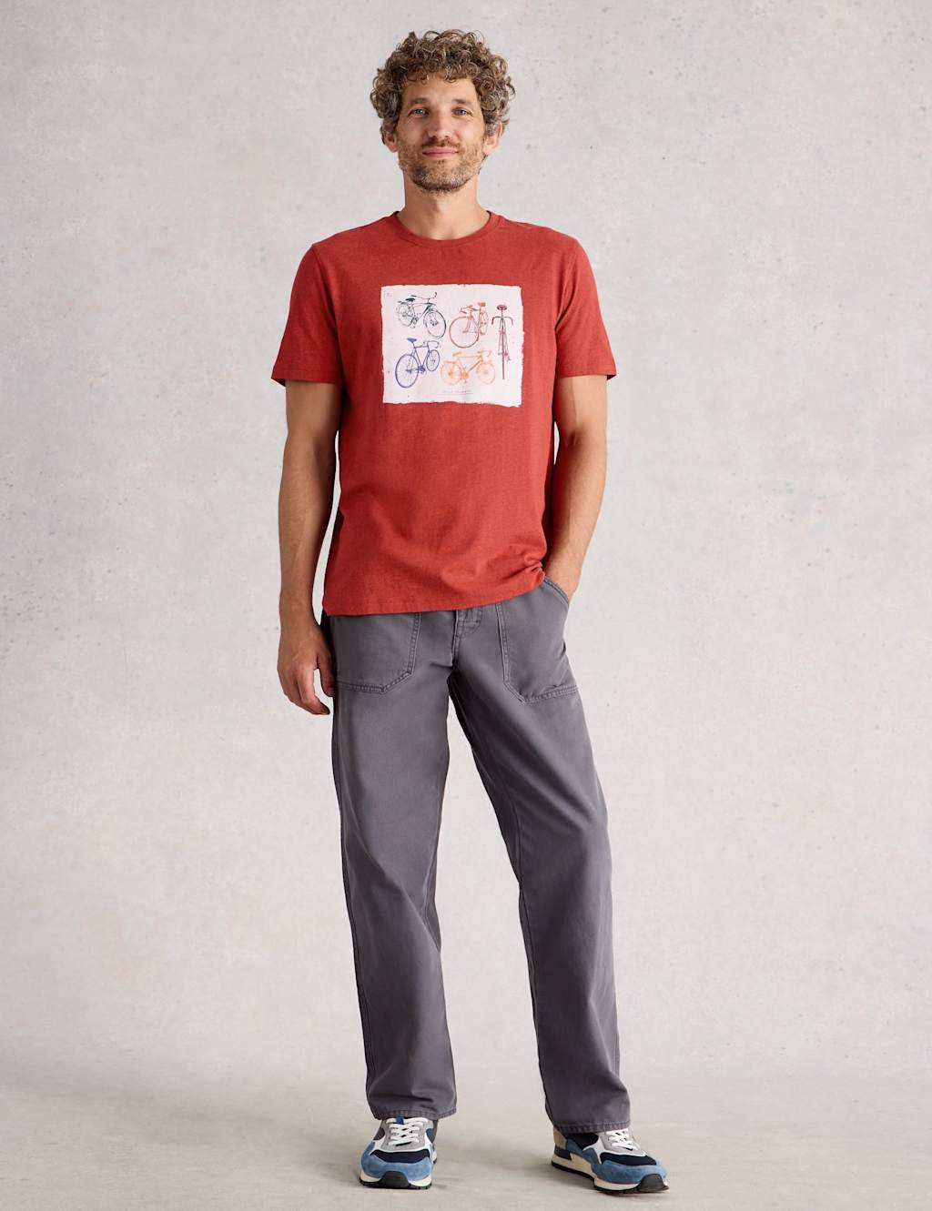 White Stuff Men's Cotton Rich Graphic T-Shirt - MREG - Red Mix, Red Mix