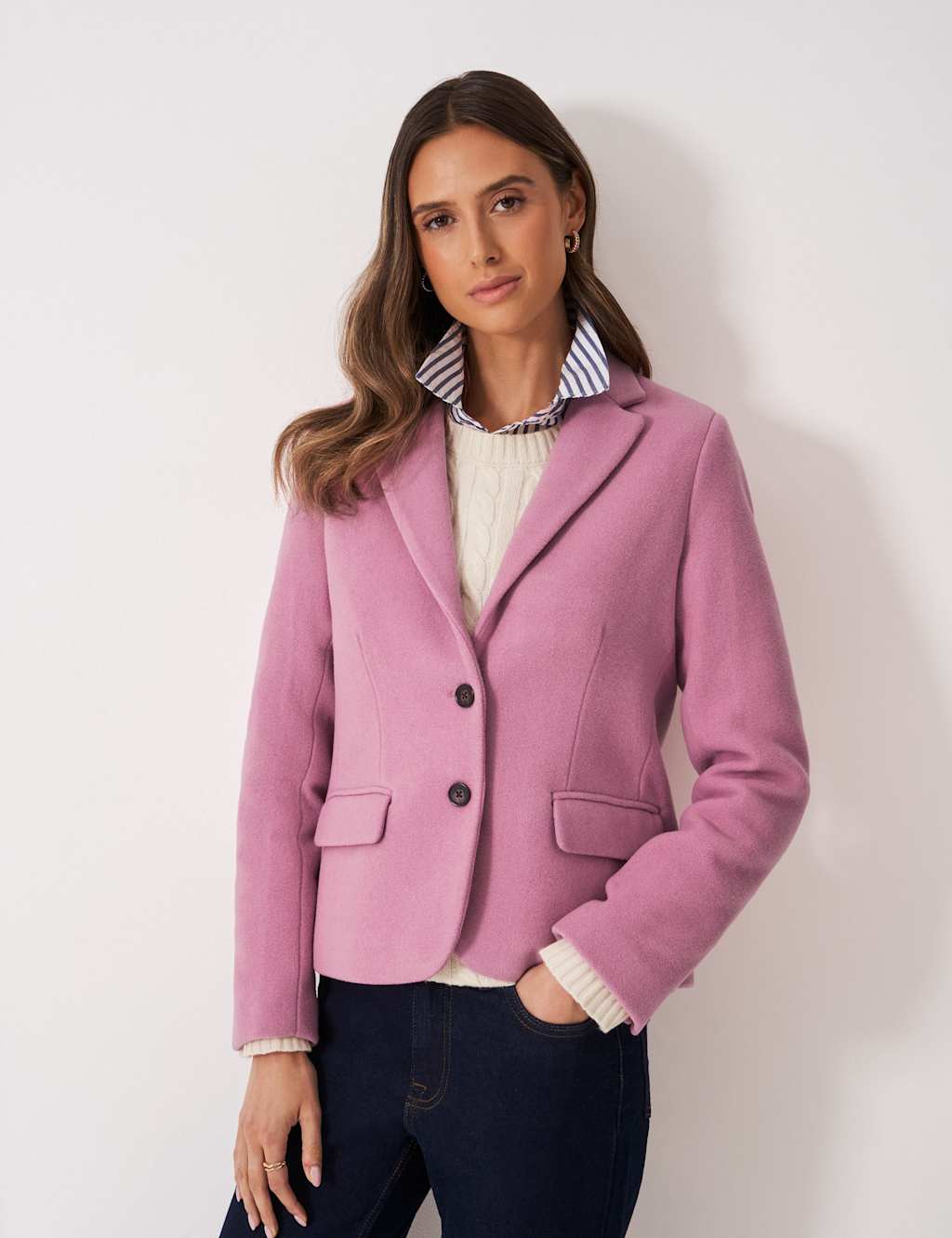 Crew Clothing Single Breasted Blazer with Wool Pink