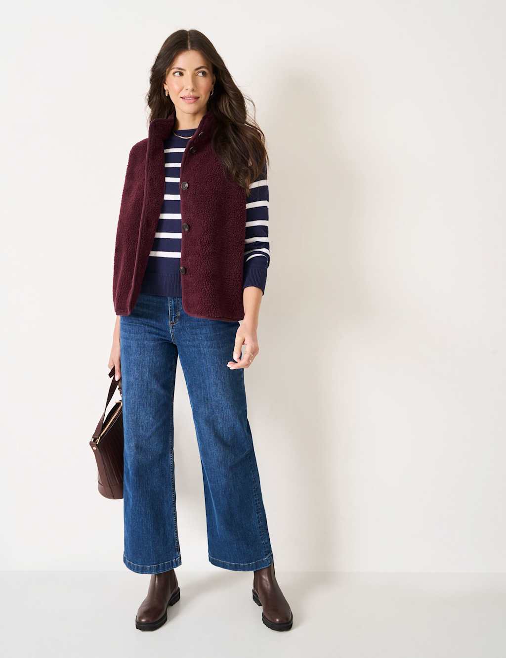 Crew Clothing Borg High Neck Gilet Berry