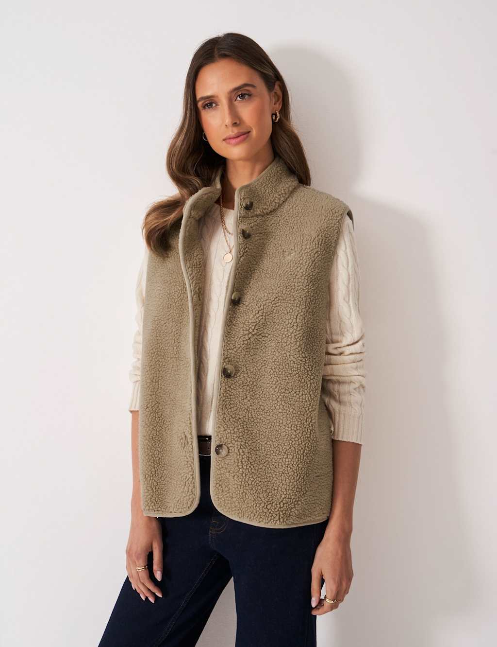 Crew Clothing Borg High Neck Gilet Camel