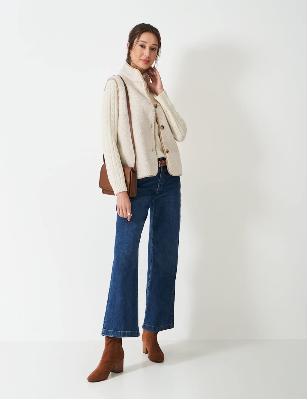 Crew Clothing Women's Borg High Neck Gilet - 16 - Natural - Available at M&S