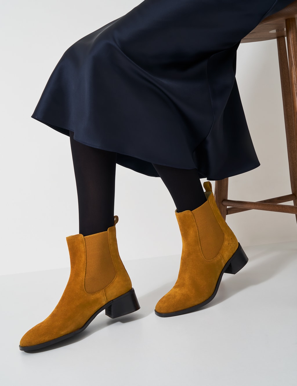 Suede Chelsea Block Heel Ankle Boots