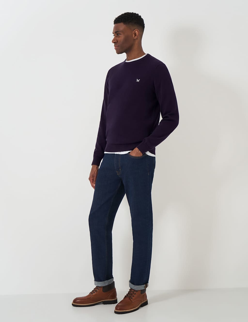 Crew Clothing Pure Cotton Crew Neck Jumper Dark Navy