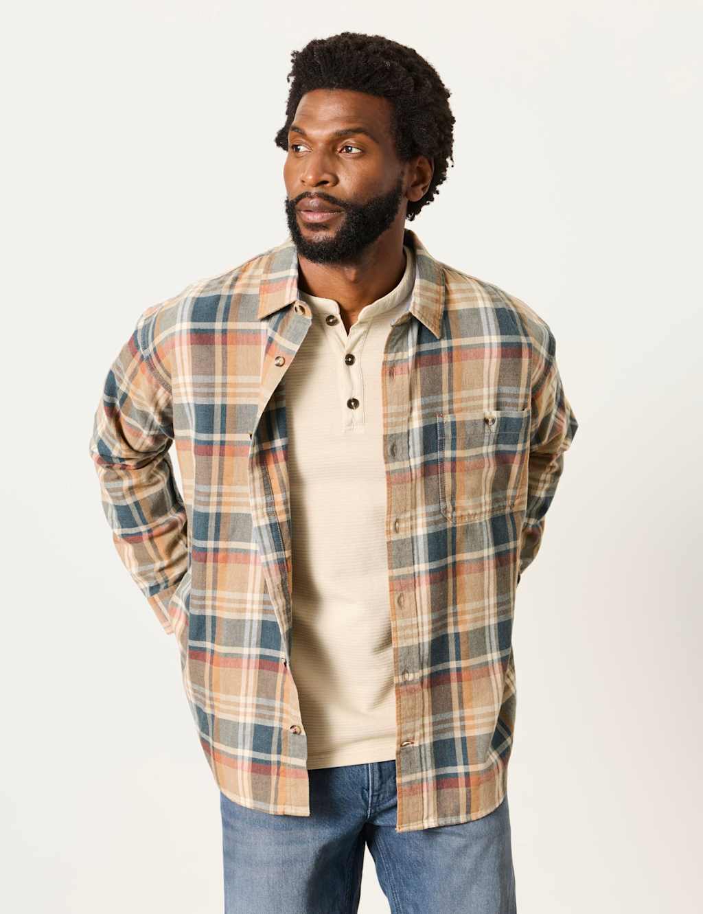 Fatface Men's Pure Cotton Check Shirt - 2XL - Natural Mix - Available at M&S