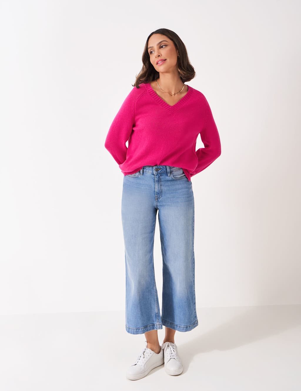 Crew Clothing Wool Rich V-Neck Jumper Bright Pink