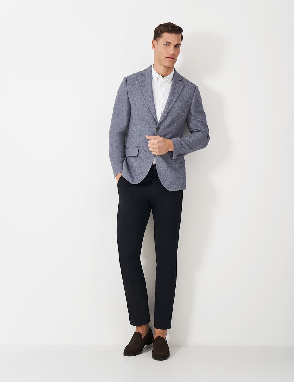 Crew Clothing Regular Fit Wool-Blend Tweed Blazer Medium Blue