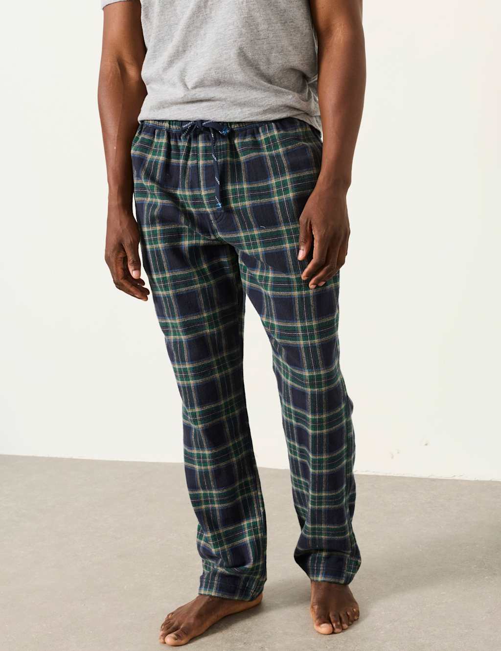 Fatface Men's Pure Cotton Checked Pyjama Bottoms - L - Green Mix - Available at M&S