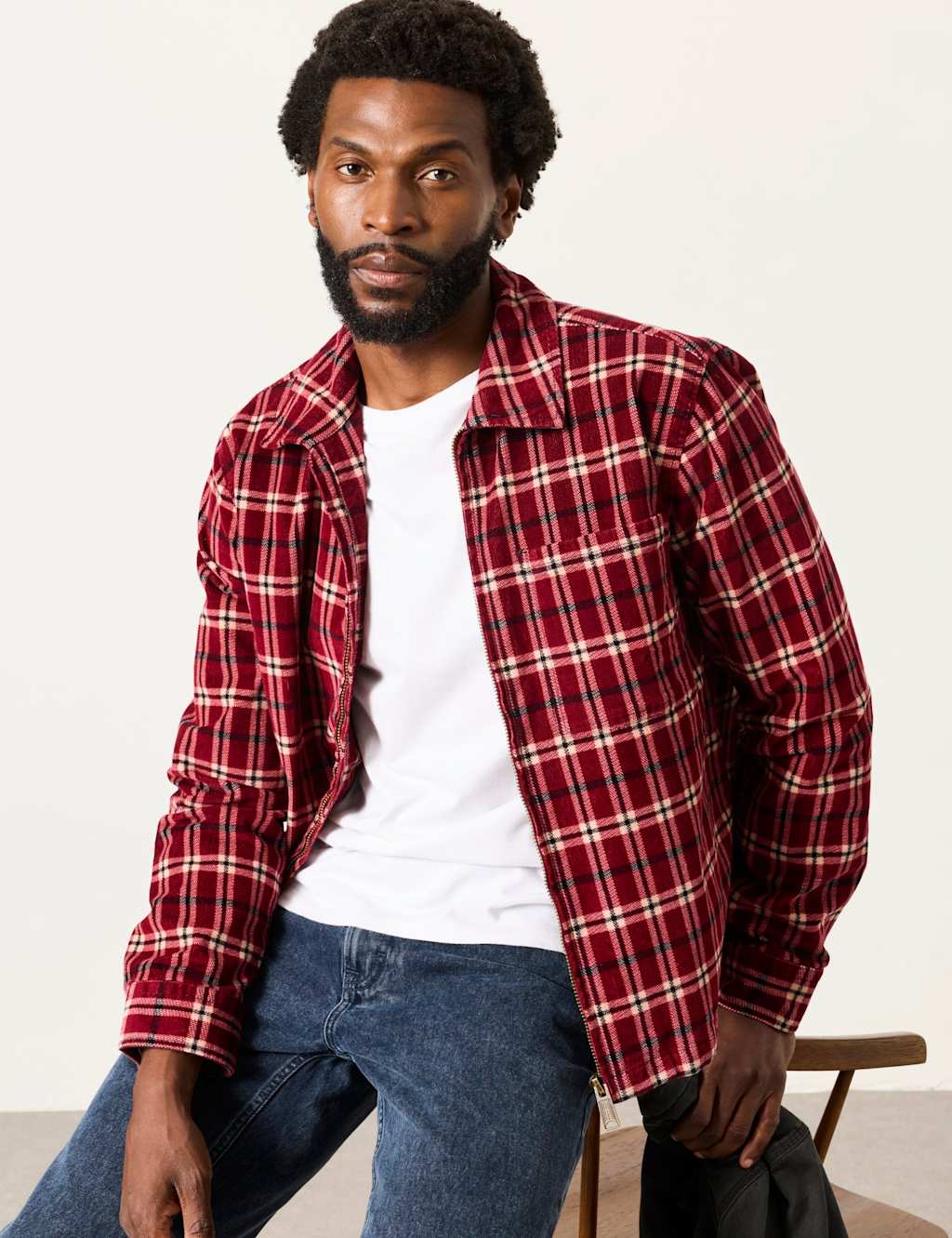 Fatface Men's Cotton Rich Overshirt - L - Red Mix - Available at M&S