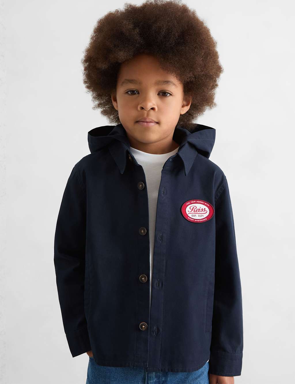 Reiss Pure Cotton Detachable Hood Utility Jacket (3-14 Yrs) Dark Blue