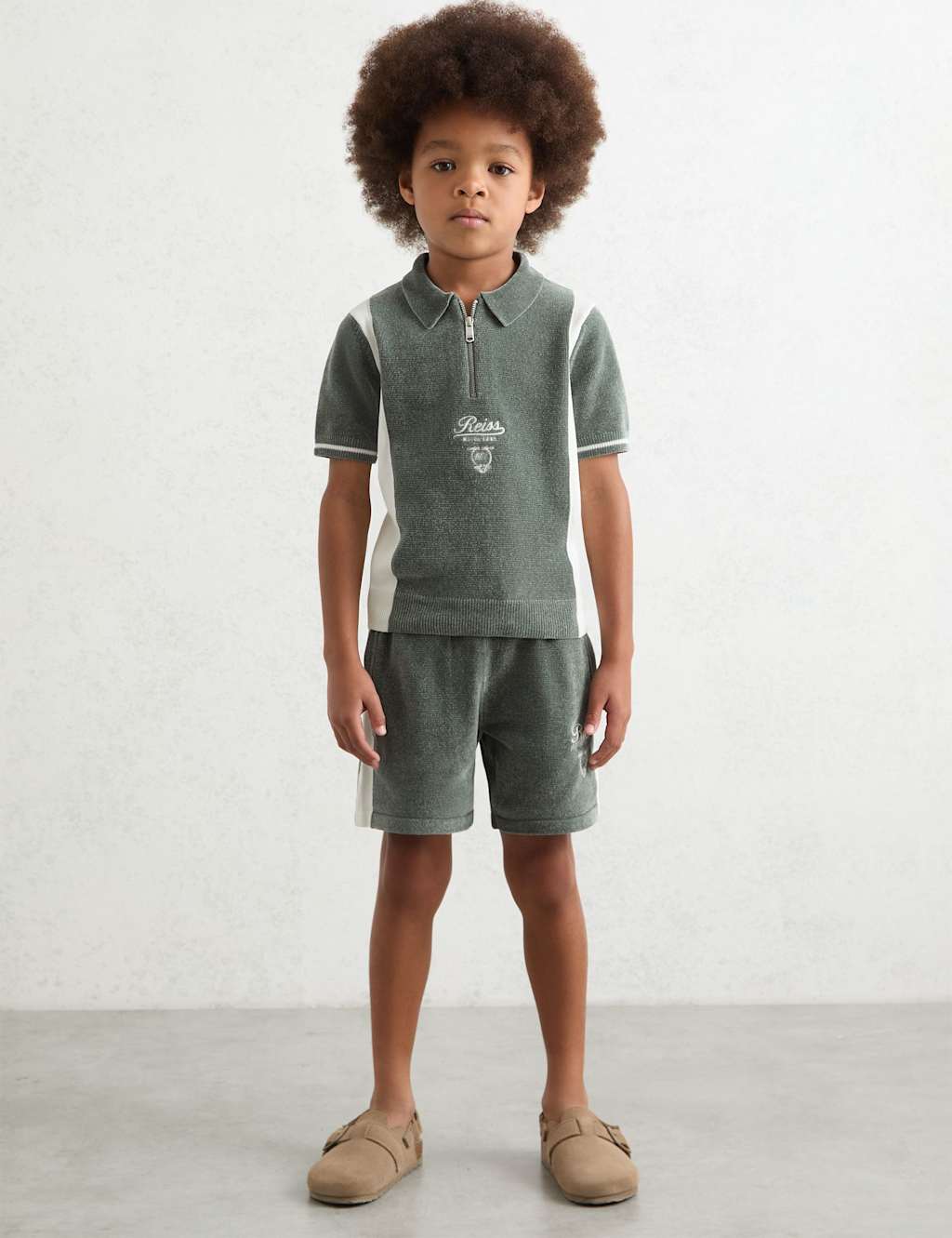 Reiss Chenille Side Stripe Shorts (3-14 Yrs) Green Mix