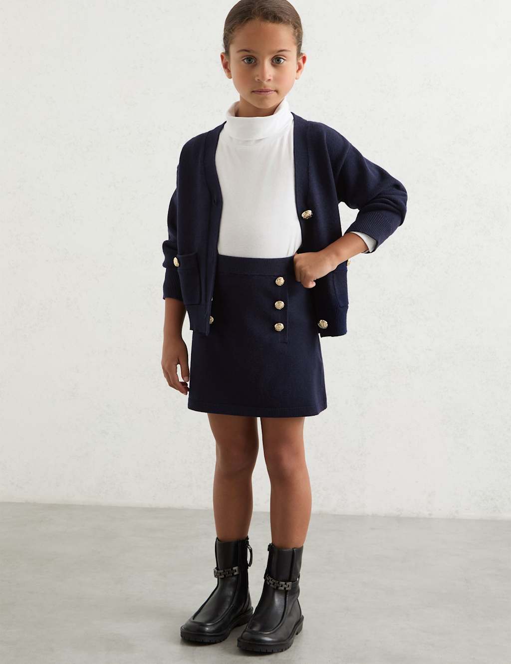 Reiss Knitted Crest Button A-Line Skirt (3-14 Yrs) Dark Blue