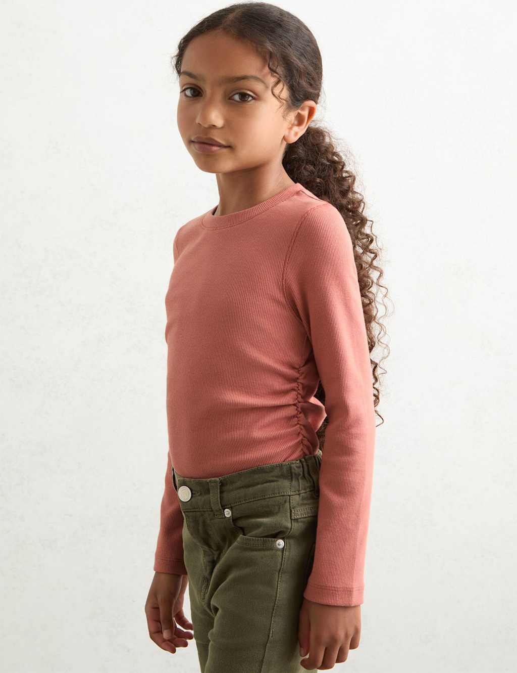 Reiss Cotton Rich Ribbed Ruched T-Shirt (4-14 Yrs) Pink