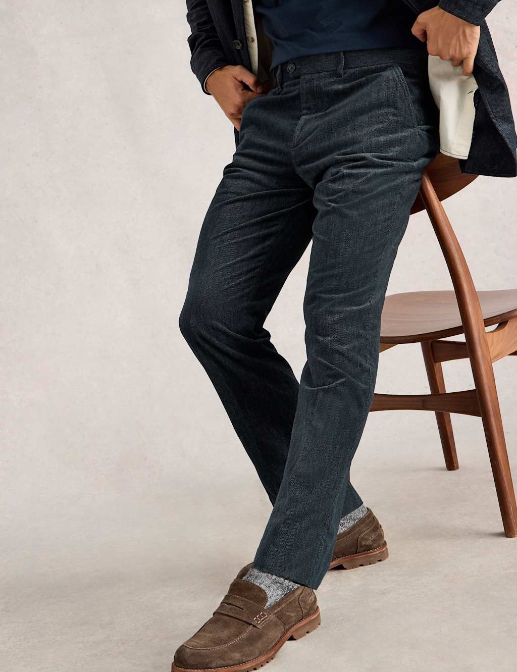 White Stuff Regular Fit Pure Cotton Trousers Grey