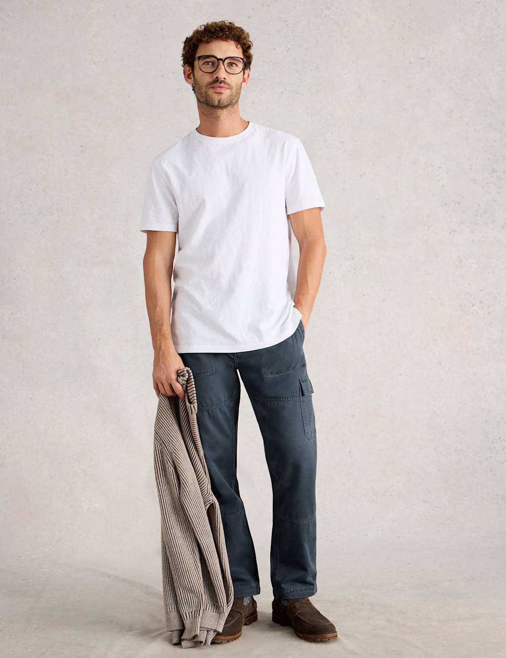 White Stuff Loose Fit Pure Cotton Cargo Trousers Navy