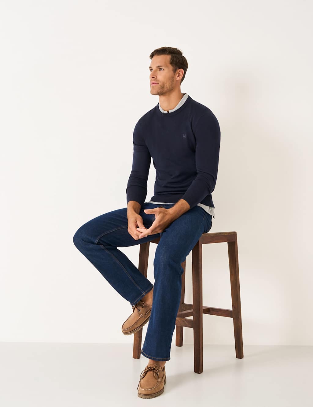 Crew Clothing Pure Merino Wool Crew Neck Jumper Dark Navy