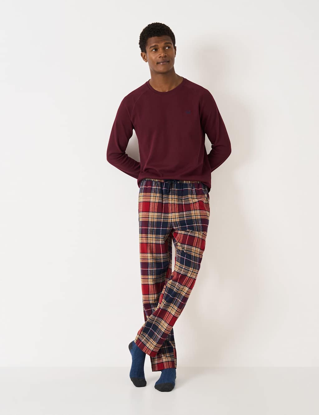 Crew Clothing Brushed Cotton Checked Loungewear Bottoms Red Mix