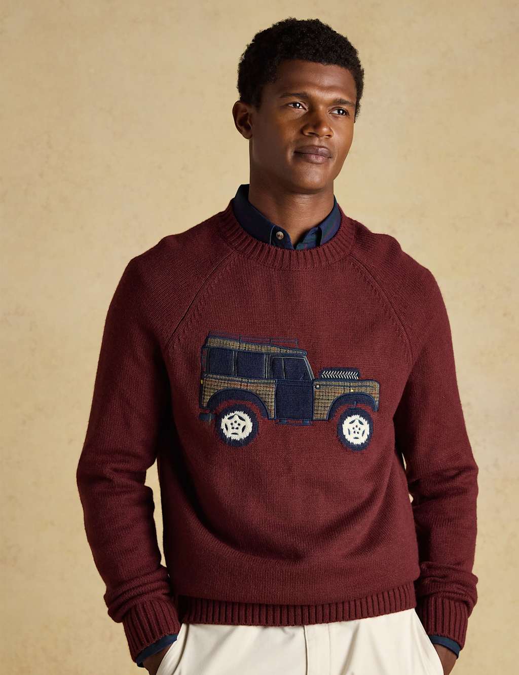 Joules Car Crew Neck Jumper with Wool Burgundy Mix