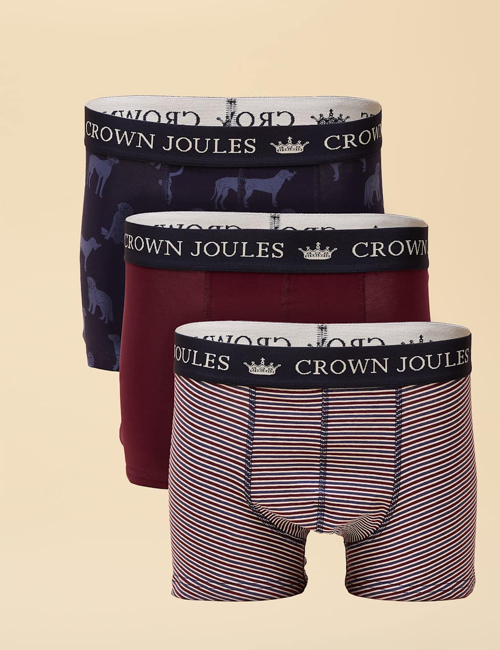 Joules 3pk Cotton Rich Jersey Printed Boxers Red Mix