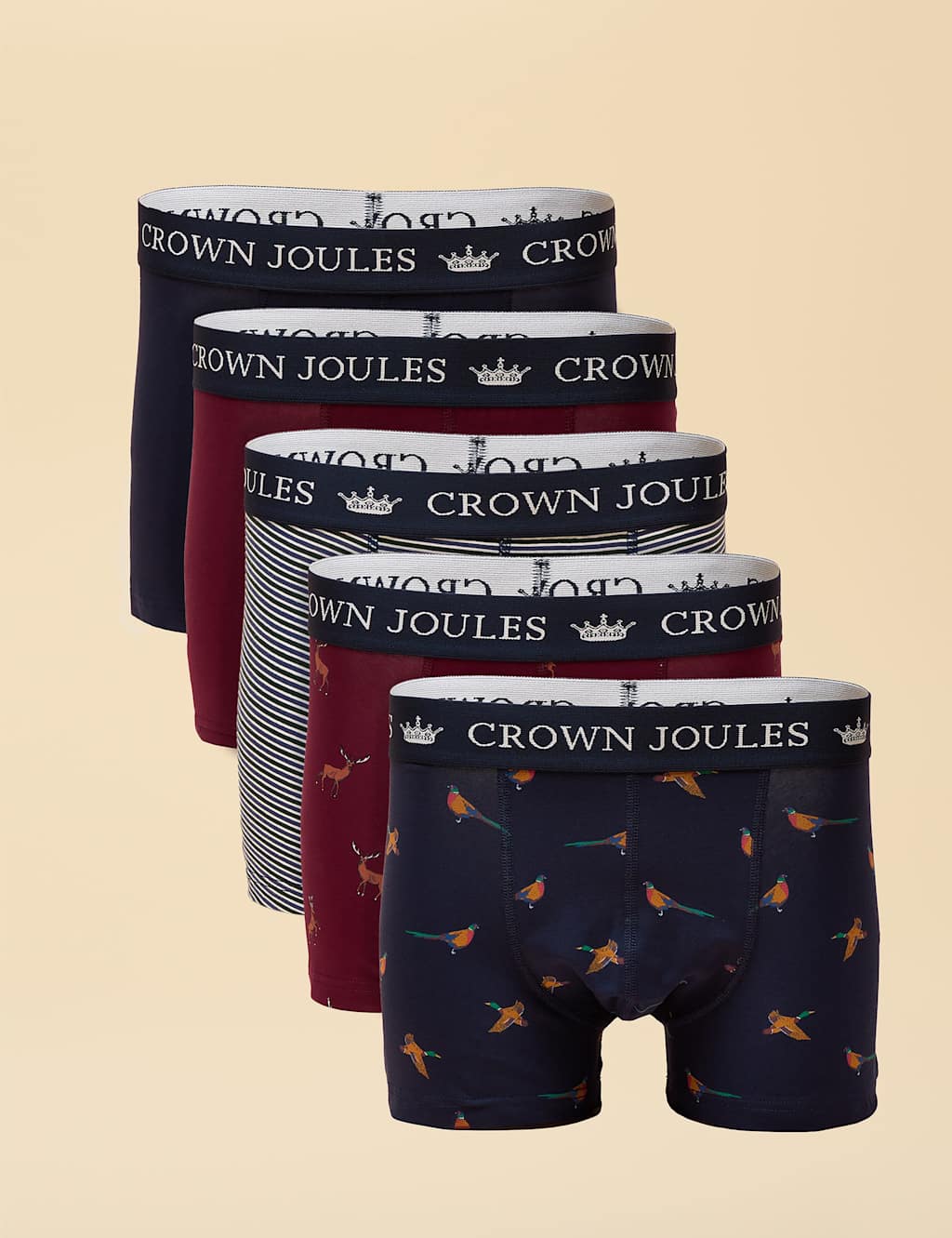 Joules 5pk Cotton Rich Jersey Printed Boxers Navy Mix