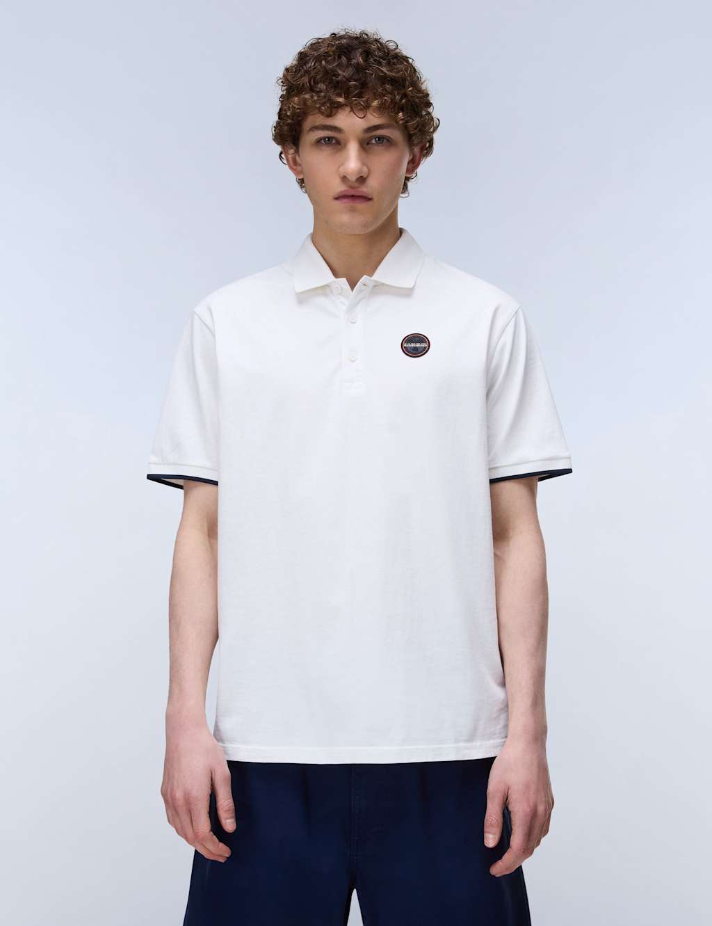 Napapijri Men's Pure Cotton Badge Polo Shirt - 2XL - Soft White - Available at M&S