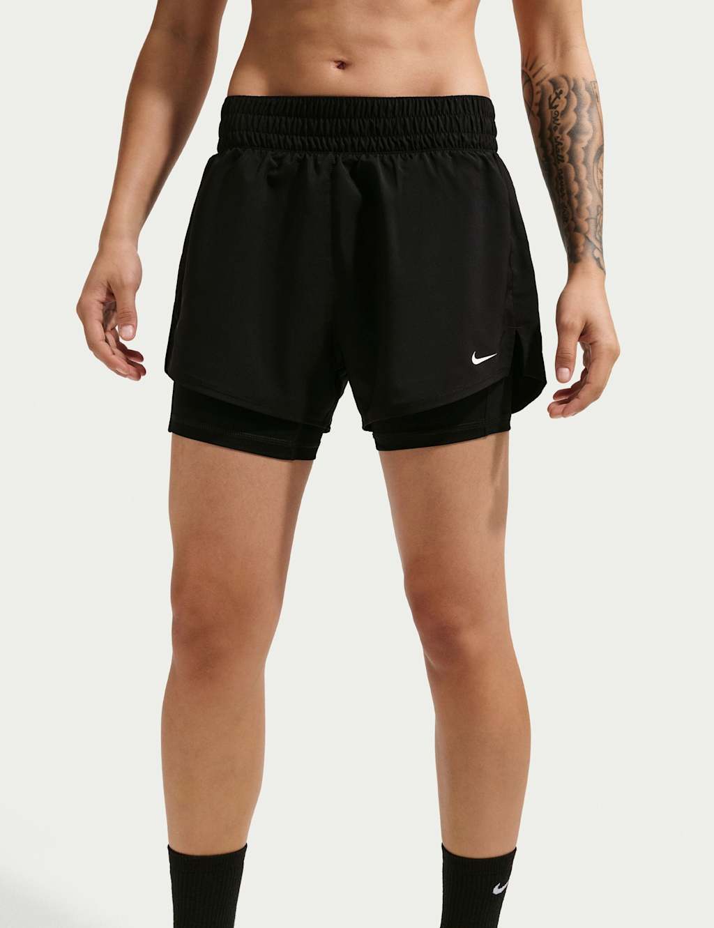 Nike Women's One Dri-FIT High Waisted 2-in-1 Shorts - Small - Black Mix - Available at M&S