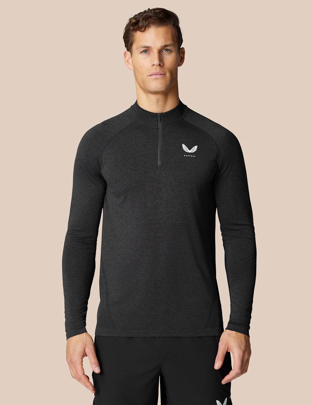 Castore Men's Seam Free Half Zip Funnel Neck Sweatshirt - L - Black Mix - Available at M&S