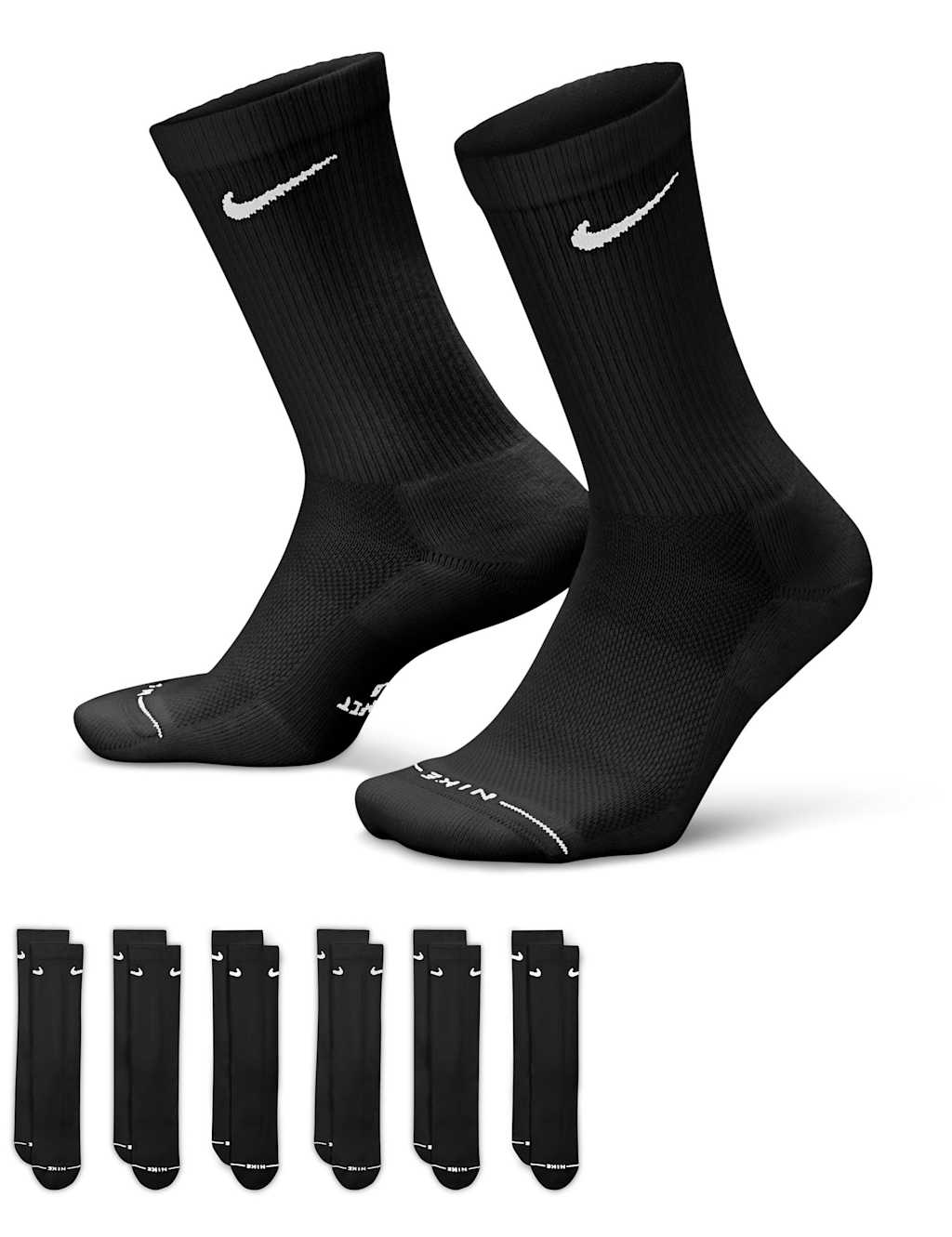 Nike Women's 6 Pack Everyday Elevated Crew Socks - Medium - Black - Available at M&S