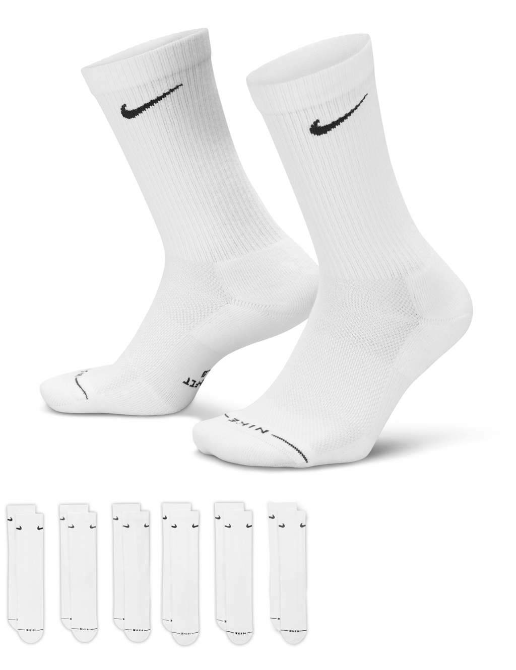 Nike Women's 6 Pack Everyday Elevated Crew Socks - Small - White - Available at M&S