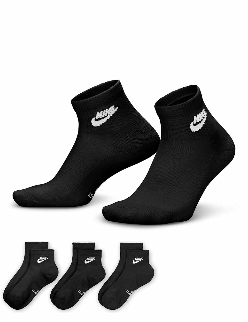 Nike Women's 3 Pack Everyday Cotton Rich Ankle High Socks - Small - Black - Available at M&S