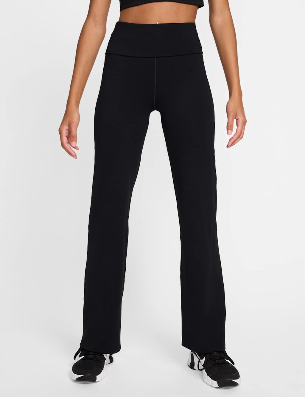 Nike Women's One Dri-Fit Fold-Over High Waisted Trousers - Small - Black - Available at M&S