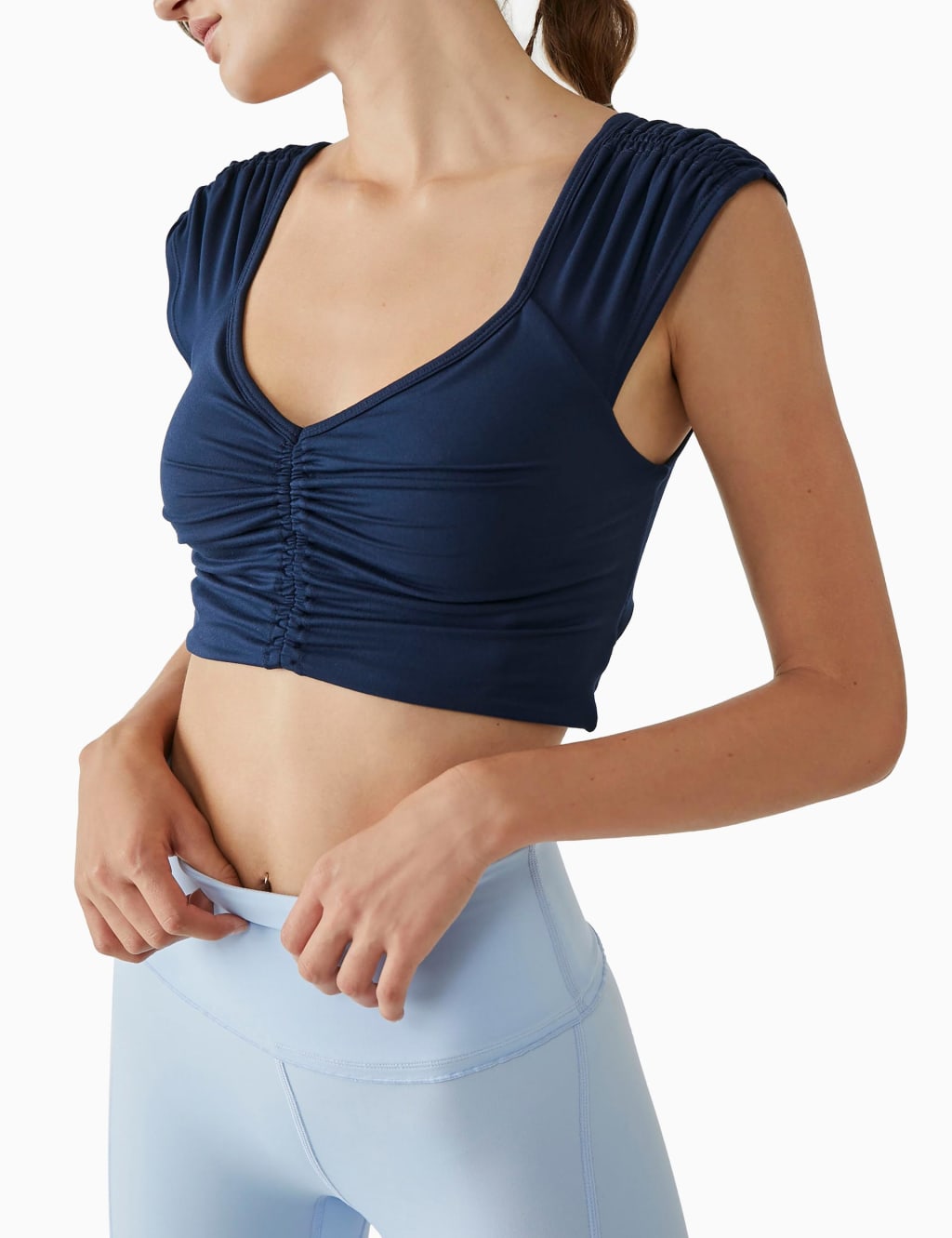 Breathe Deeper V-Neck Ruched Crop Top
