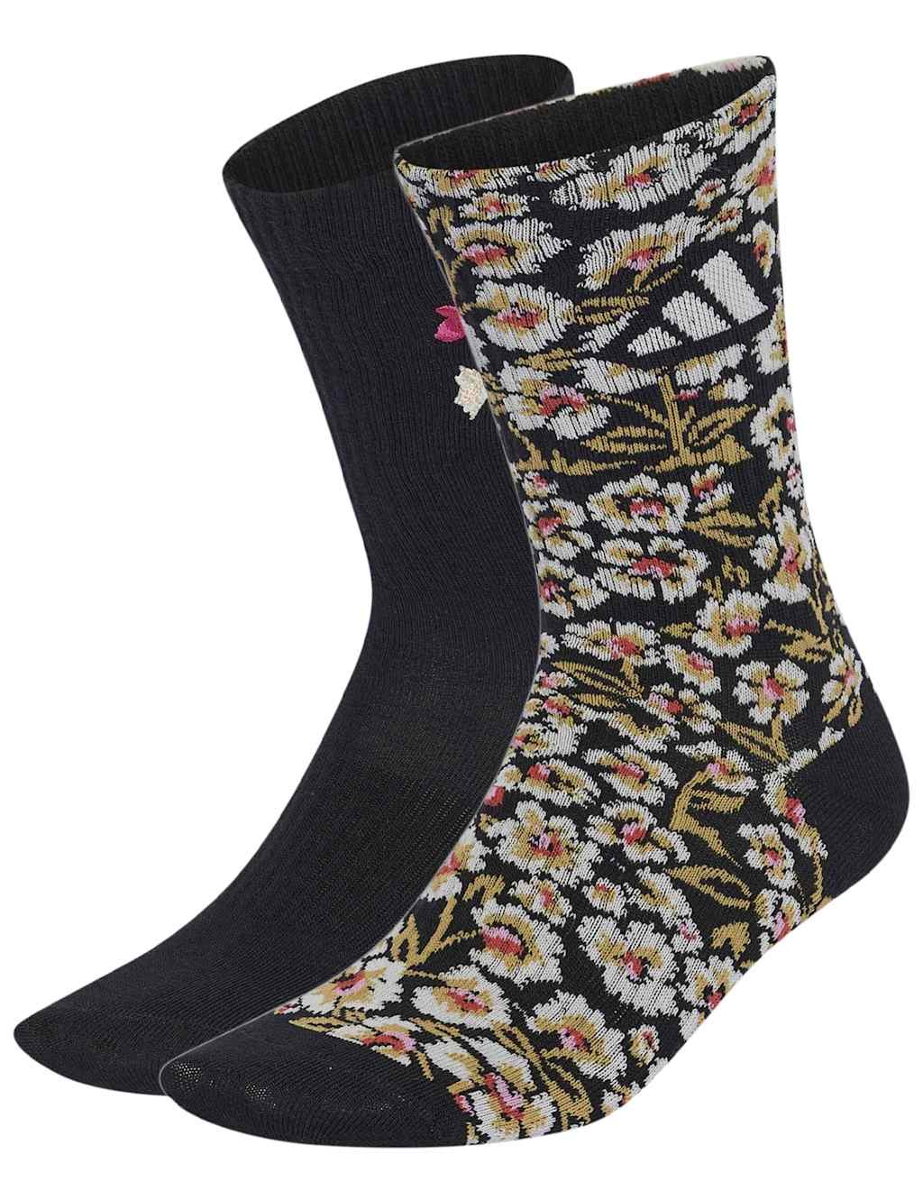 Adidas Women's 2 Pack Farm Floral Cotton Blend Crew Socks - Small - Multi