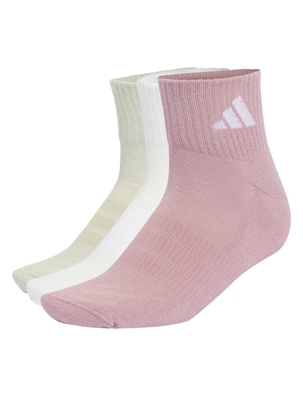 Adidas Women's 3 Pack Cushioned Cotton Rich Ankle High Socks - Small - White