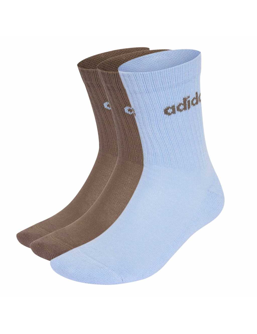 Adidas Women's 3 Pack Linear Cotton Rich Cushioned Crew Socks - Medium - Beige Mix