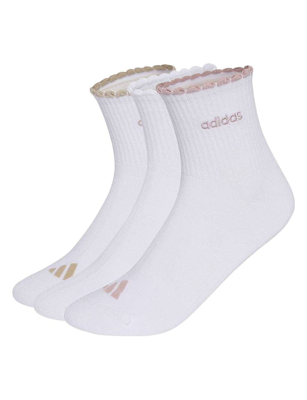 Adidas Women's 3 Pack Cotton Blend Scallop Cuff Ankle Socks - Small - White Mix