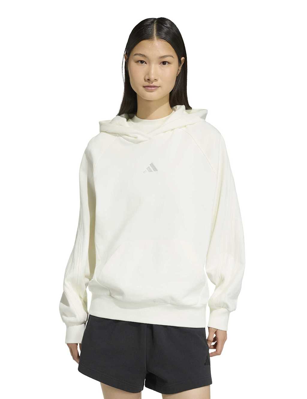 Adidas Women's Kit 3-Stripes Pure Cotton Relaxed Hoodie - Large - White