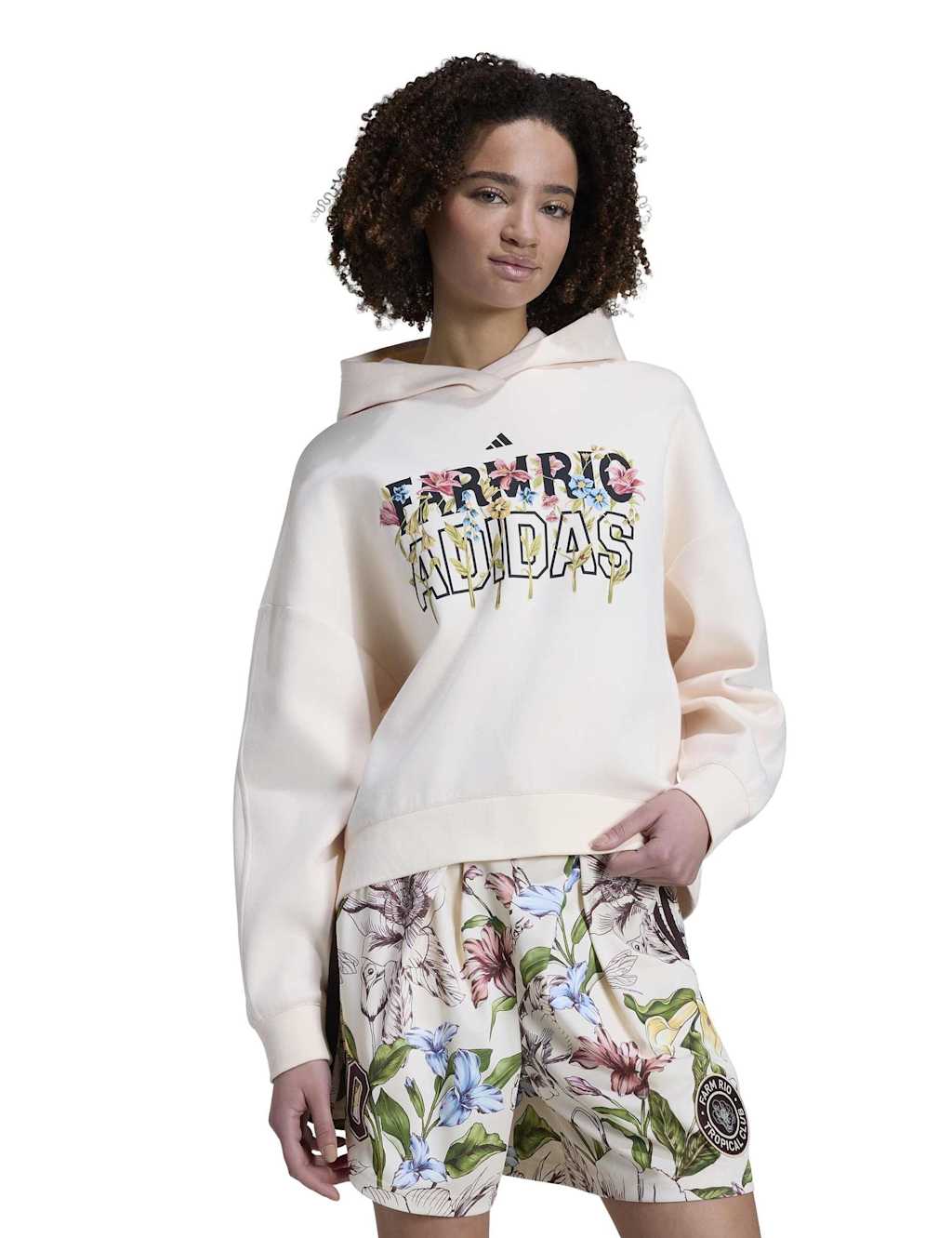 Adidas Women's X FARM Rio Cotton Rich Floral Relaxed Hoodie - Small - Soft White
