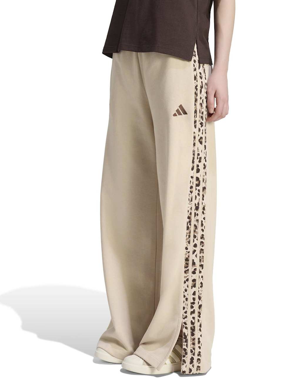 Adidas Women's Animal Print 3-Stripes Cotton Rich Joggers - Small - Beige