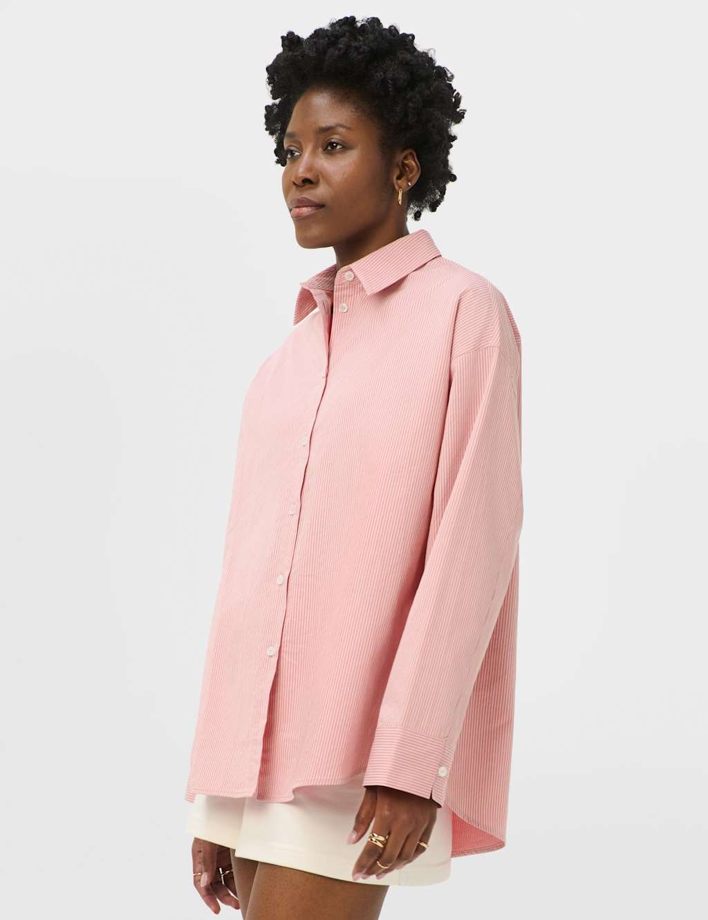 Sweaty Betty Pure Cotton Striped Oversized Shirt - Large - Pink