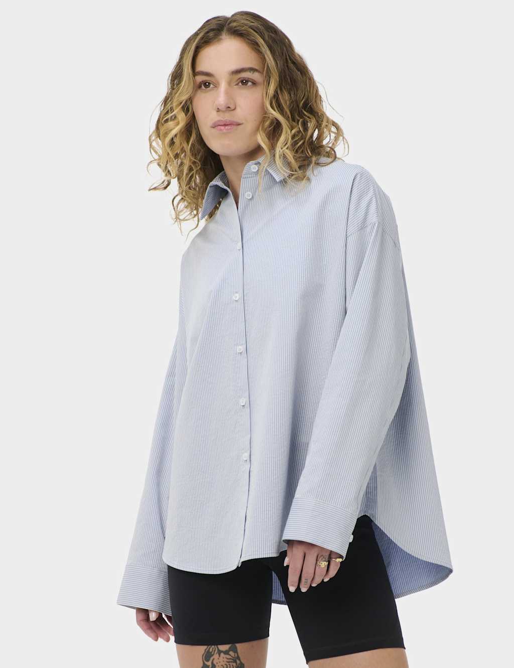 Sweaty Betty Pure Cotton Striped Oversized Shirt - Small - Light Blue