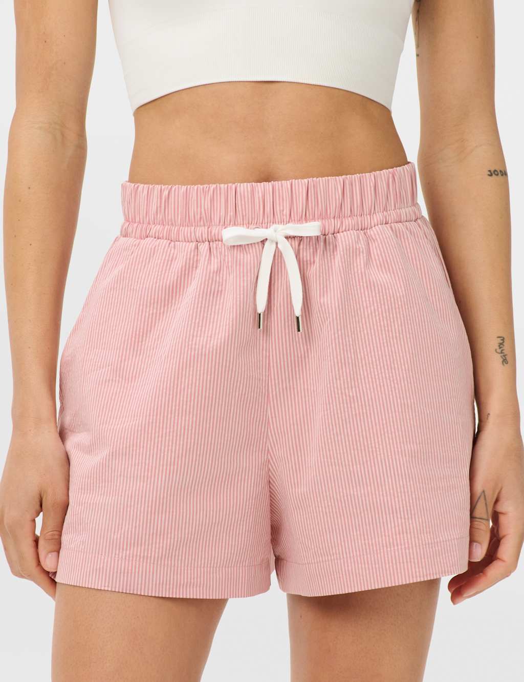 Sweaty Betty Women's Pure Cotton Striped High Waisted Shorts - Medium - Pink