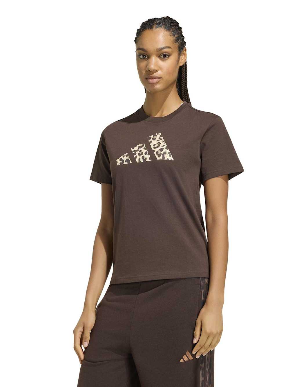 Adidas Women's Pure Cotton Animal Graphic T-Shirt - Small - Dark Brown