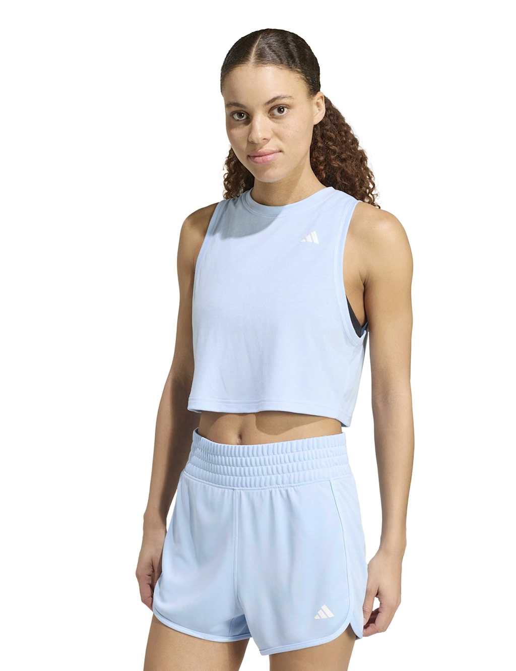 Adidas Women's Train Essentials Crew Neck Crop Vest Top - Small - Light Blue